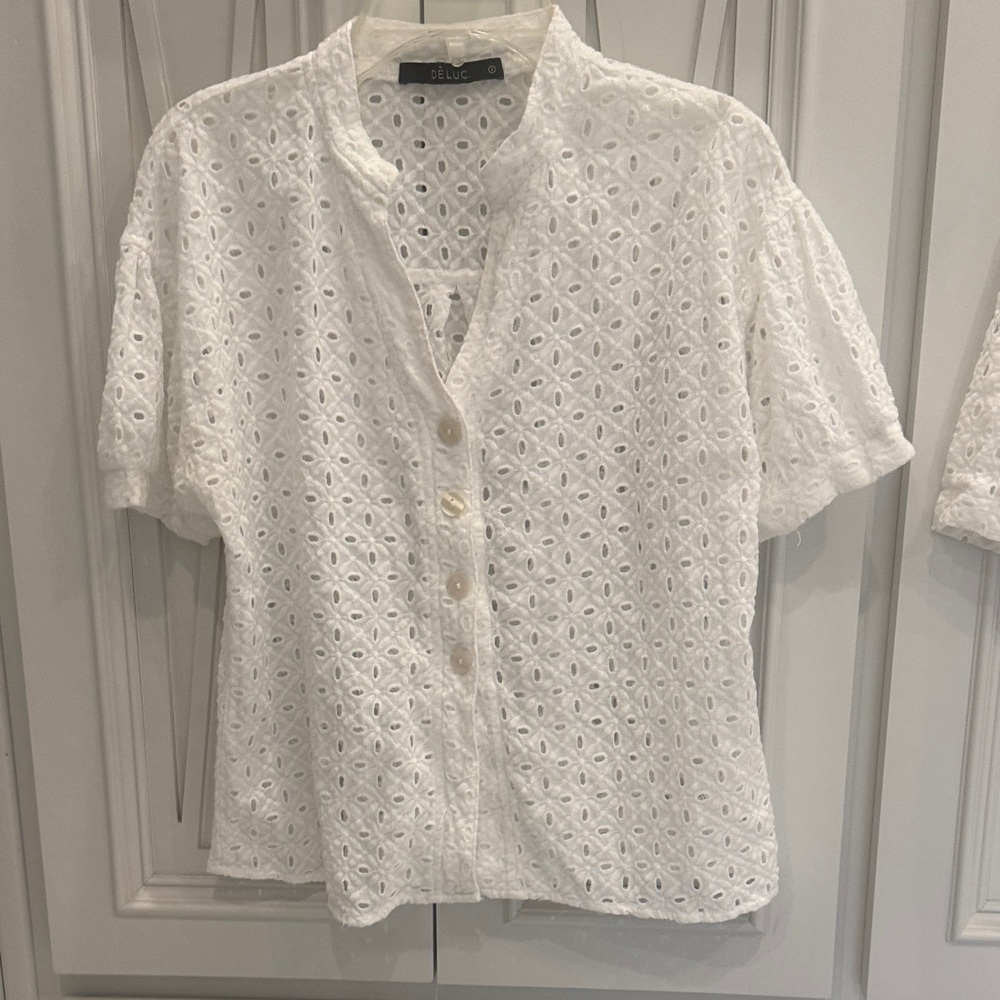 Deluc White Eyelet Button-Front Short Sleeve Shirt and shorts set